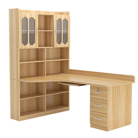 L-Shaped Wooden Writing Desk with Hutch and Drawers Image - 1