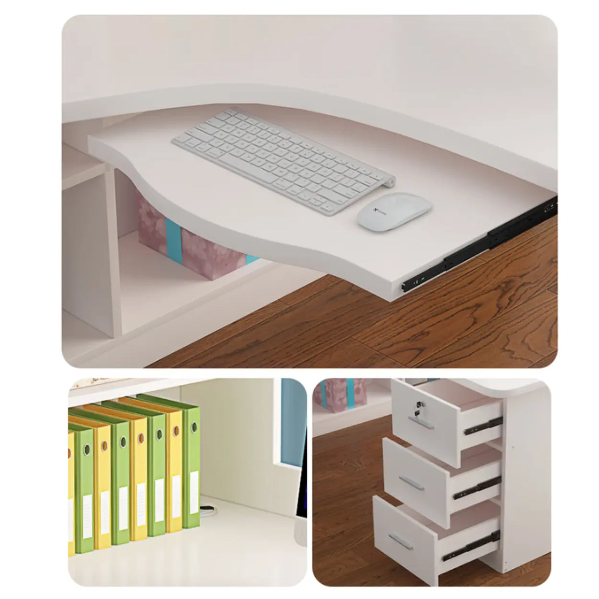 L-Shaped Wooden Writing Desk with Hutch and Drawers Image - 10