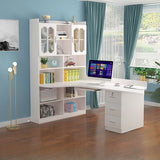 L-Shaped Wooden Writing Desk with Hutch and Drawers Image - 3
