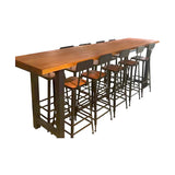 Brown Rectangular Wood Metal Long Bar Table With Footrest