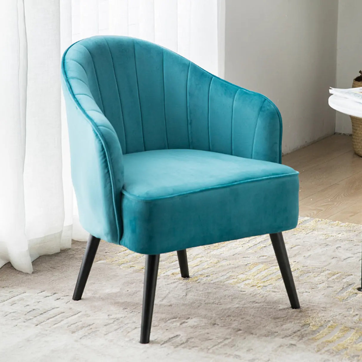 Lake Blue Dutch Velvet Sewn Pillow Back Arm Chair Image - 19
