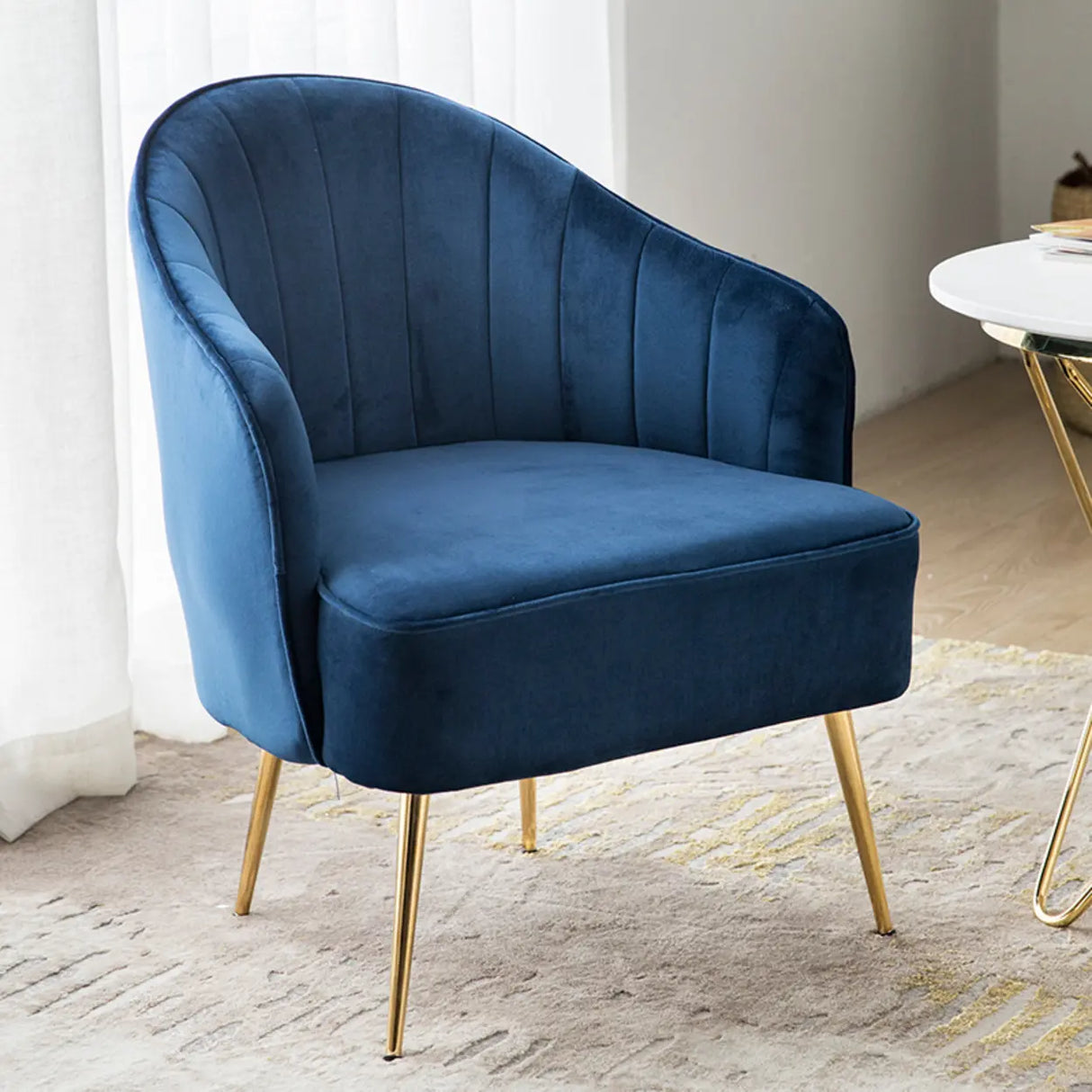 Lake Blue Dutch Velvet Sewn Pillow Back Arm Chair Image - 5