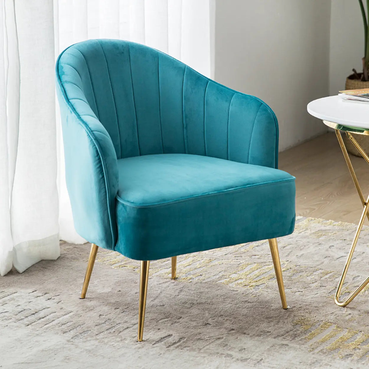 Lake Blue Dutch Velvet Sewn Pillow Back Arm Chair Image - 9