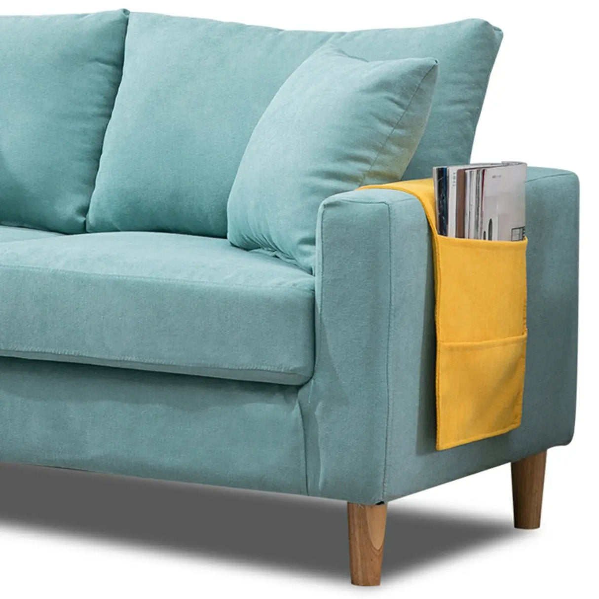 Lake Blue Flannel Square Arm Pillow Back Storage Sofa Image - 16