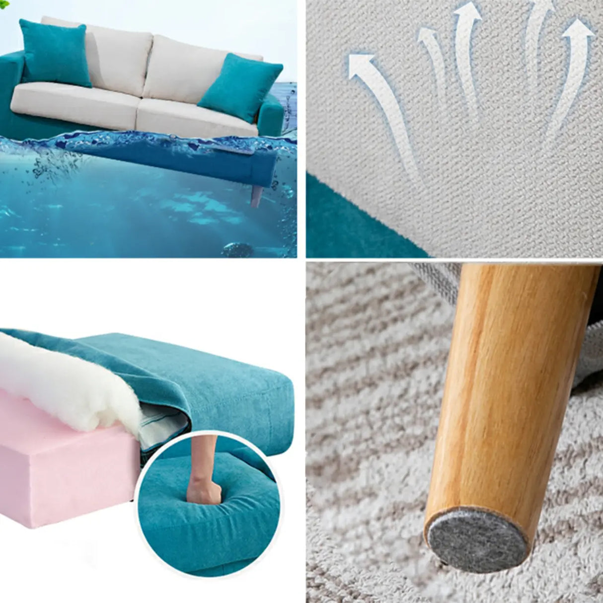 Lake Blue Flannel Square Arm Pillow Back Storage Sofa Image - 17