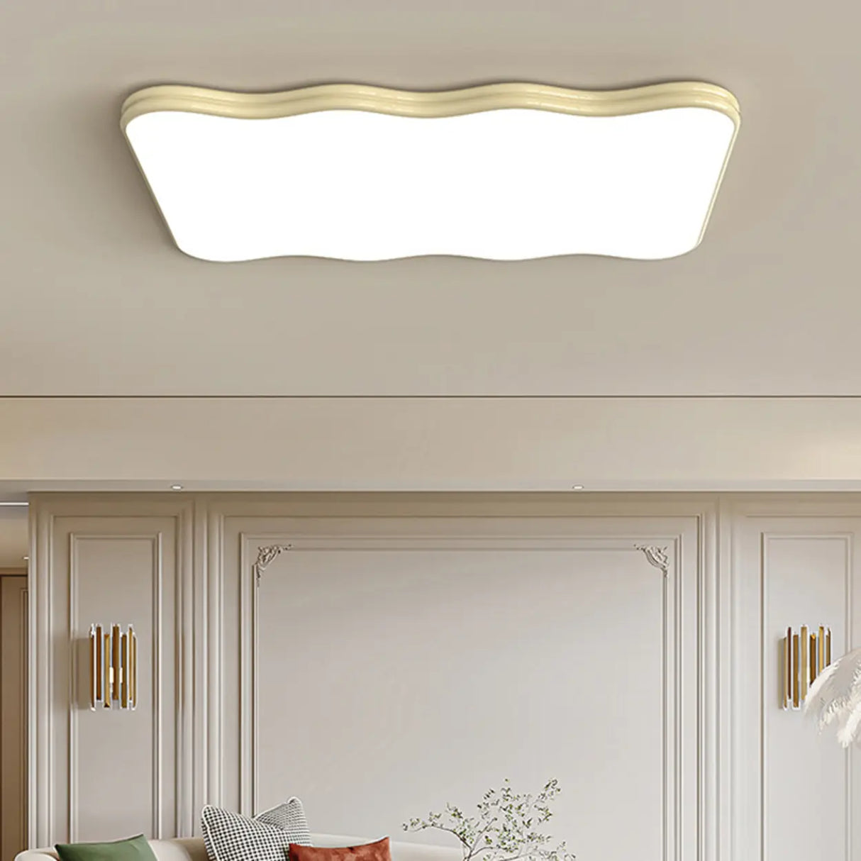 Modern Beige Wave Square LED Flush Mount Ceiling Light Image - 15