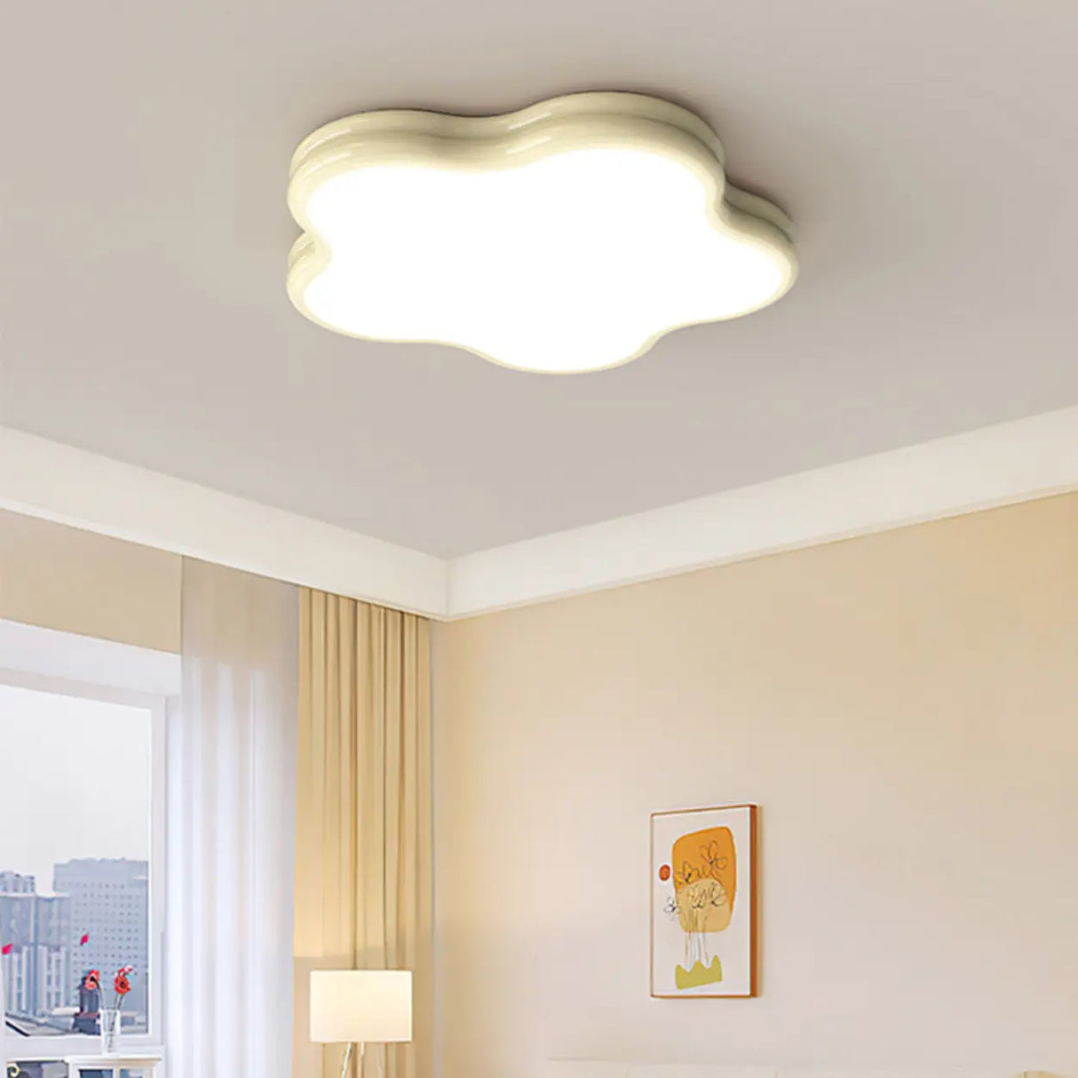 Modern Beige Wave Square LED Flush Mount Ceiling Light Image - 4