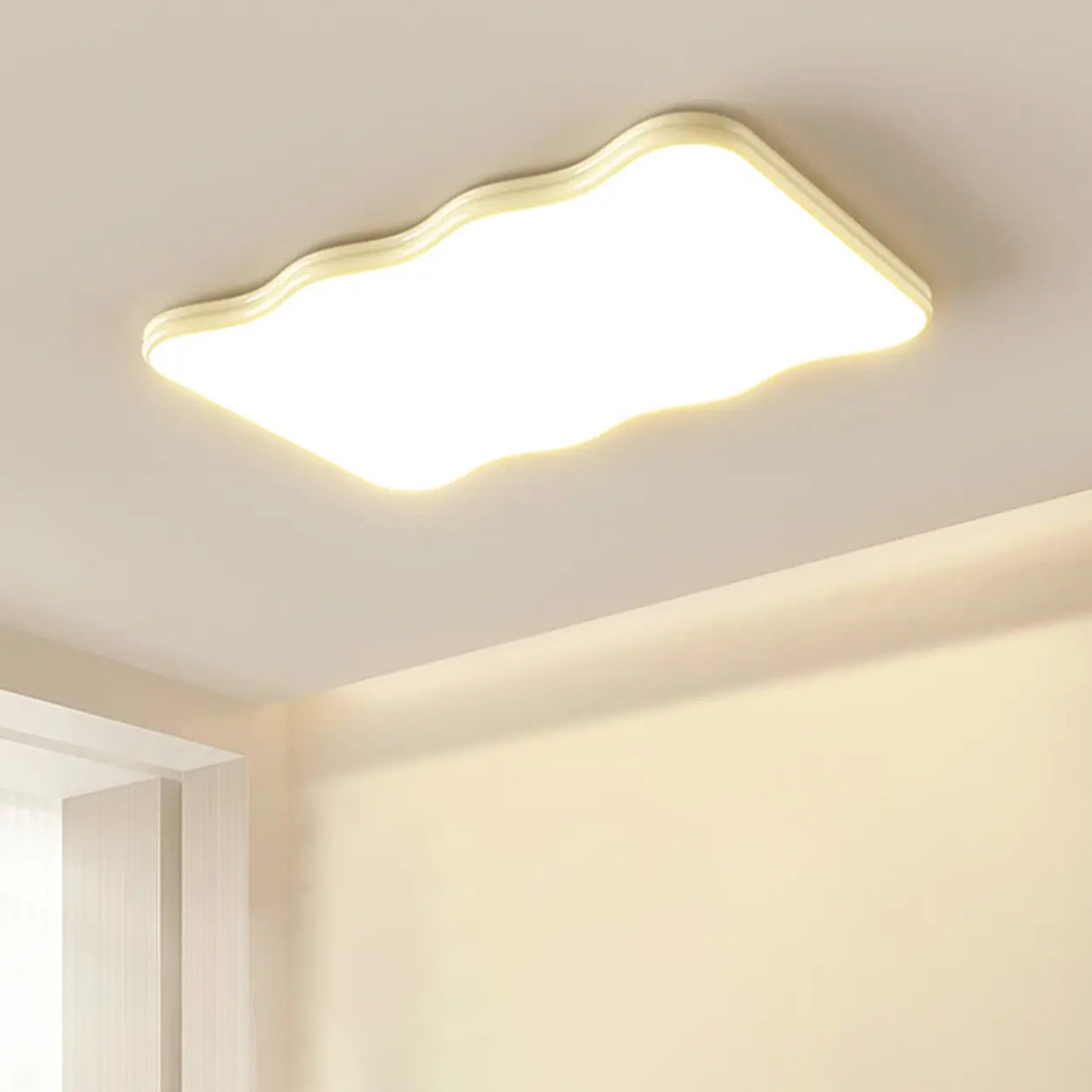 Modern Beige Wave Square LED Flush Mount Ceiling Light Image - 6