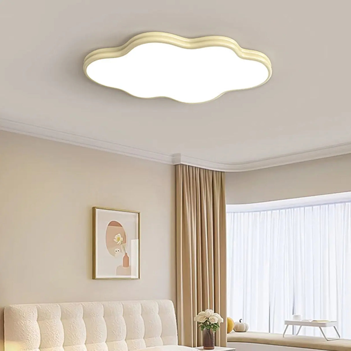 Modern Beige Wave Square LED Flush Mount Ceiling Light Image - 8