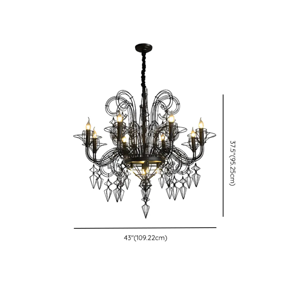 Large Black Metal Hollowed Living Room Candle Chandelier Image - 10