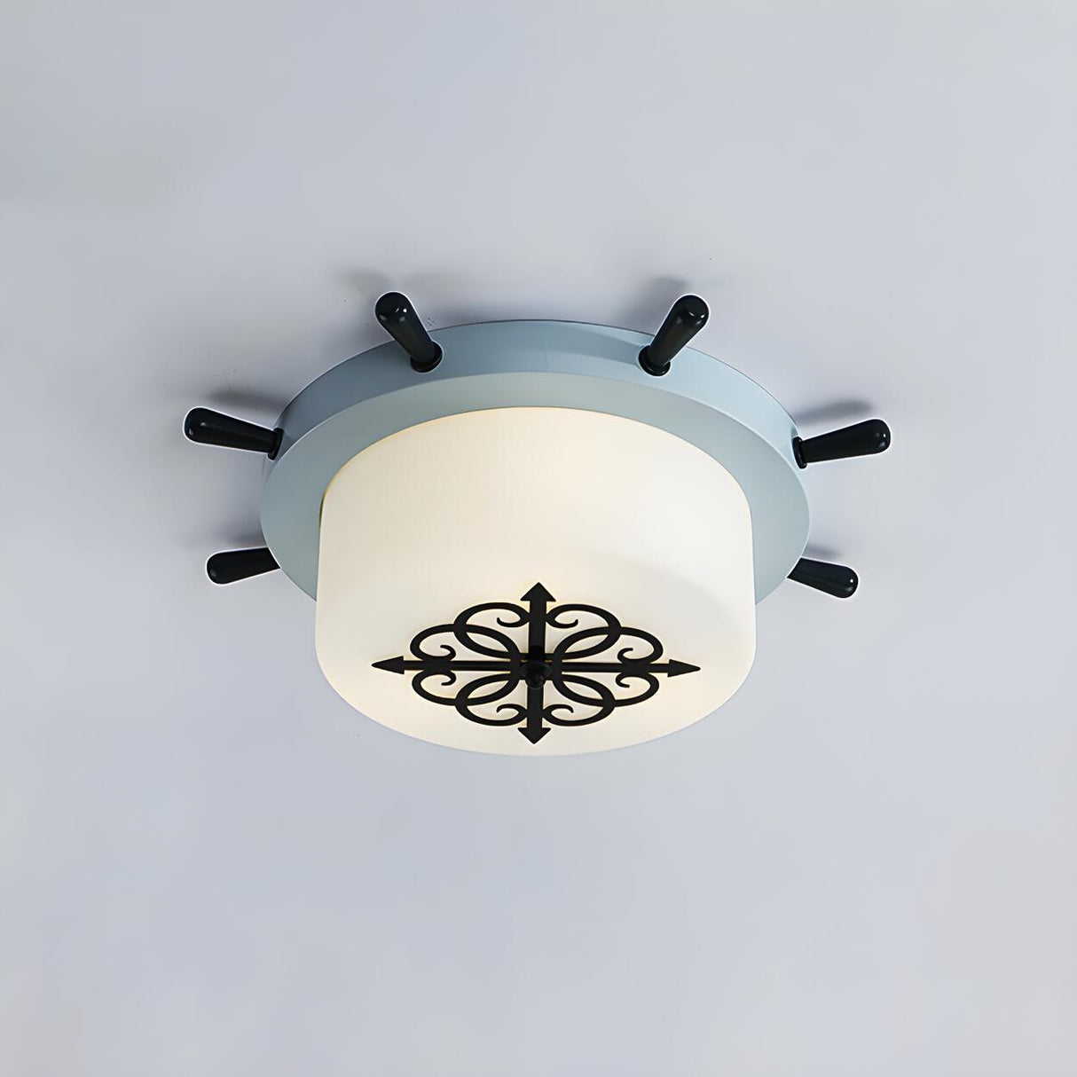Large Blue Rudder Drum Glass LED Flush Mount Light Image - 3