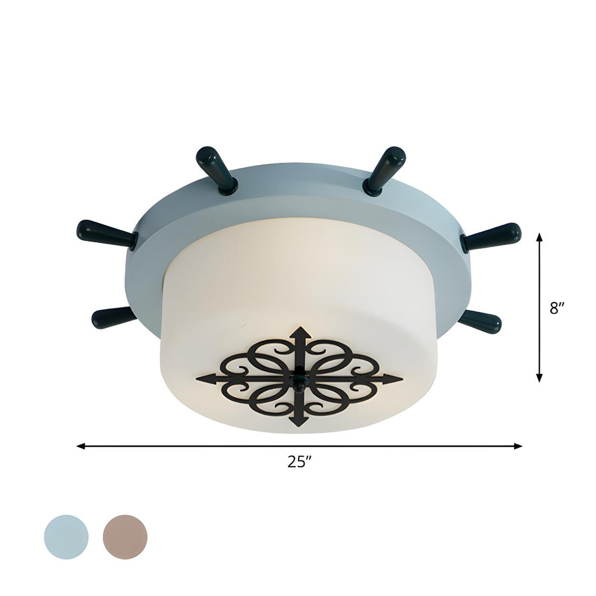 Large Blue Rudder Drum Glass LED Flush Mount Light Image - 4