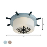 Large Blue Rudder Drum Glass LED Flush Mount Light Image - 4