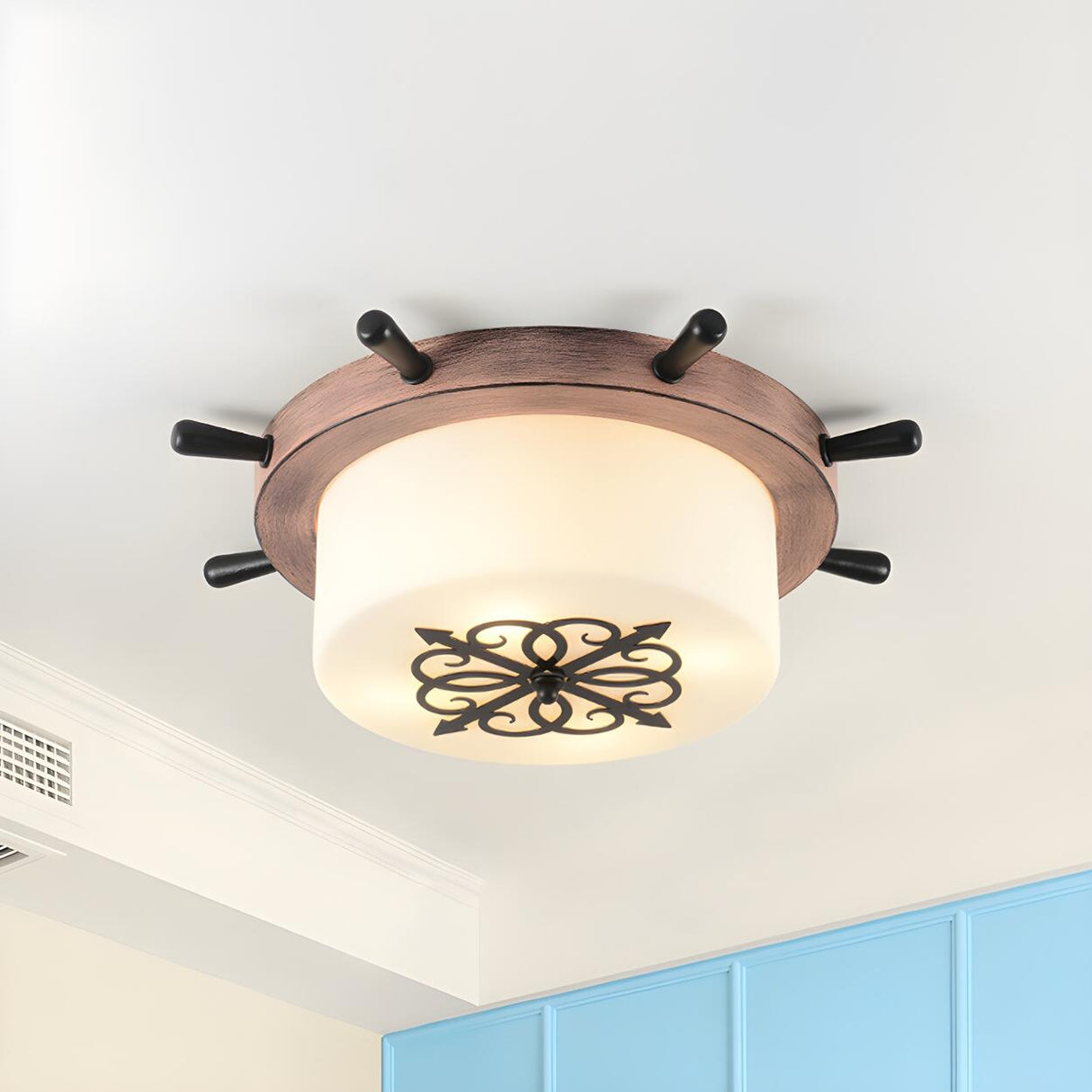 Large Blue Rudder Drum Glass LED Flush Mount Light Image - 5