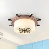 Large Blue Rudder Drum Glass LED Flush Mount Light Image - 5