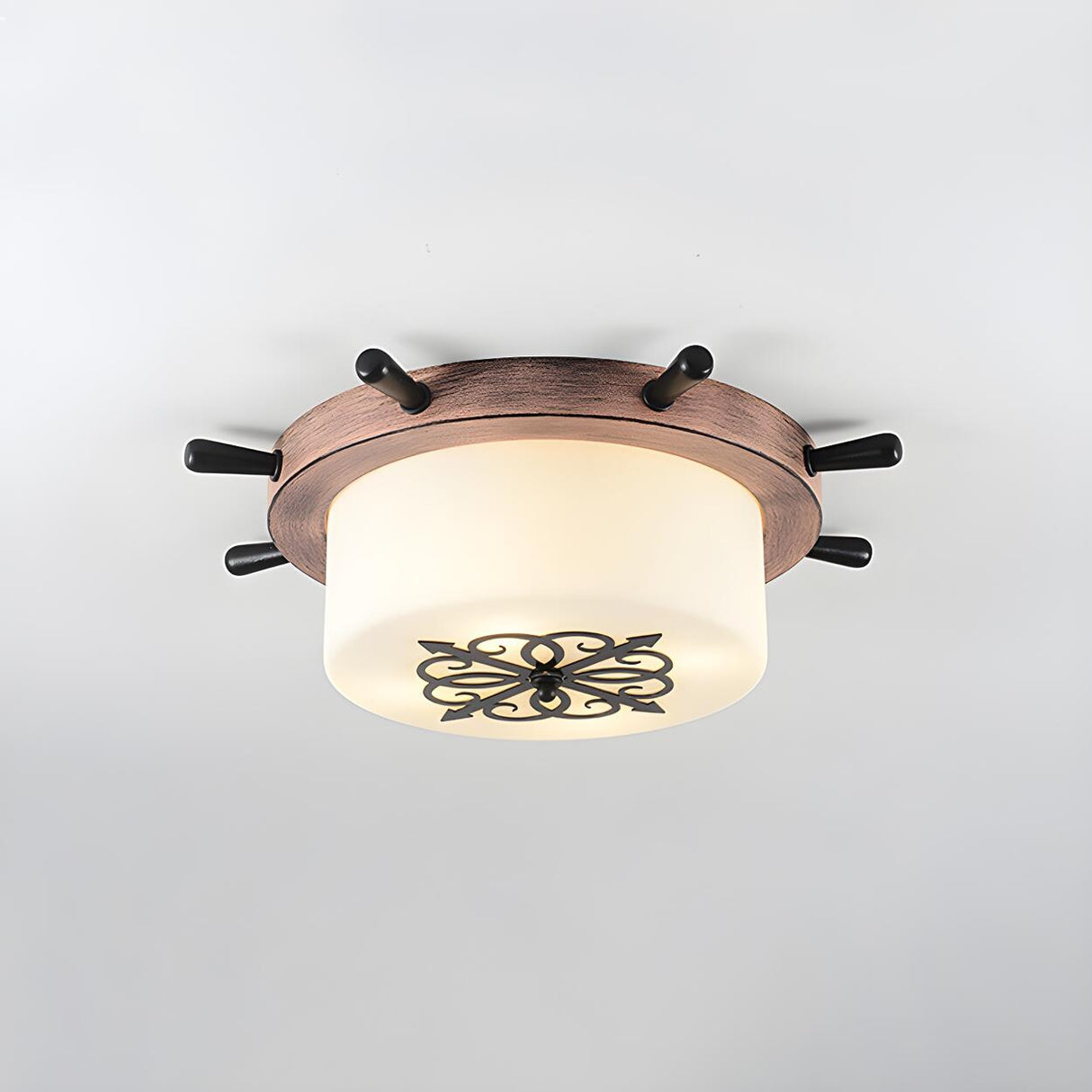 Large Blue Rudder Drum Glass LED Flush Mount Light Image - 8
