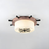 Large Blue Rudder Drum Glass LED Flush Mount Light Image - 8
