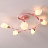 Large Blue Swirl Glass Semi-Flush Ceiling Light 6-Light Image - 11