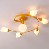 Large Blue Swirl Glass Semi-Flush Ceiling Light 6-Light Image - 13