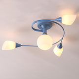 Large Blue Swirl Glass Semi-Flush Ceiling Light 6-Light Image - 14