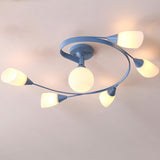 Large Blue Swirl Glass Semi-Flush Ceiling Light 6-Light Image - 15