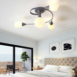 Large Blue Swirl Glass Semi-Flush Ceiling Light 6-Light Image - 4