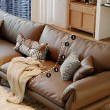 Large Brown Full Grain Cow Leather Left Sofa Chaise Image - 7