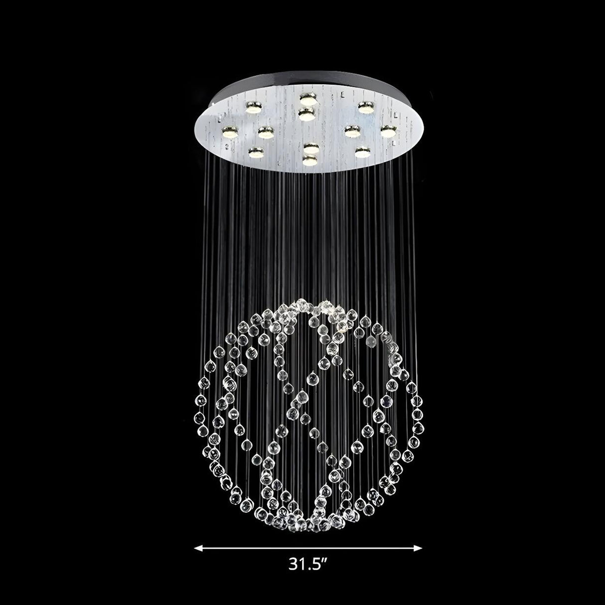 Large Curved Crystal Orb Draping Flush Mount Light 