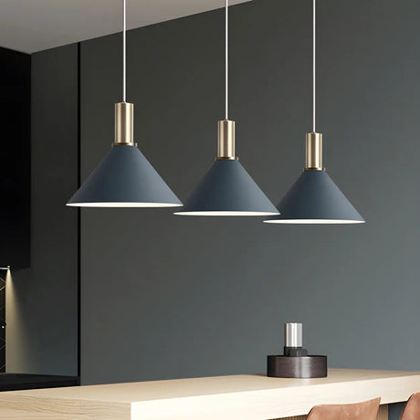 Large Dark Blue Conical Shape Pendant Light 3-Light Image - 1