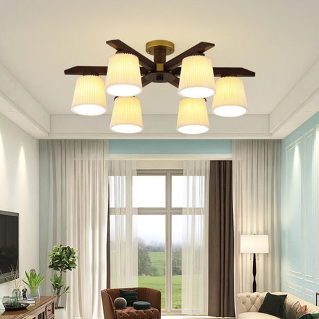 Large Fabric Cylinder Semi-Flush Mount Lamp 6-Light Image - 1