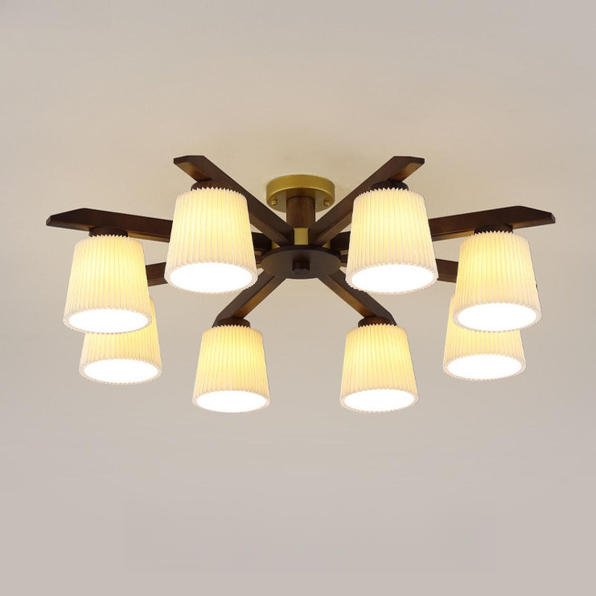 Large Fabric Cylinder Semi-Flush Mount Lamp 6-Light Image - 10