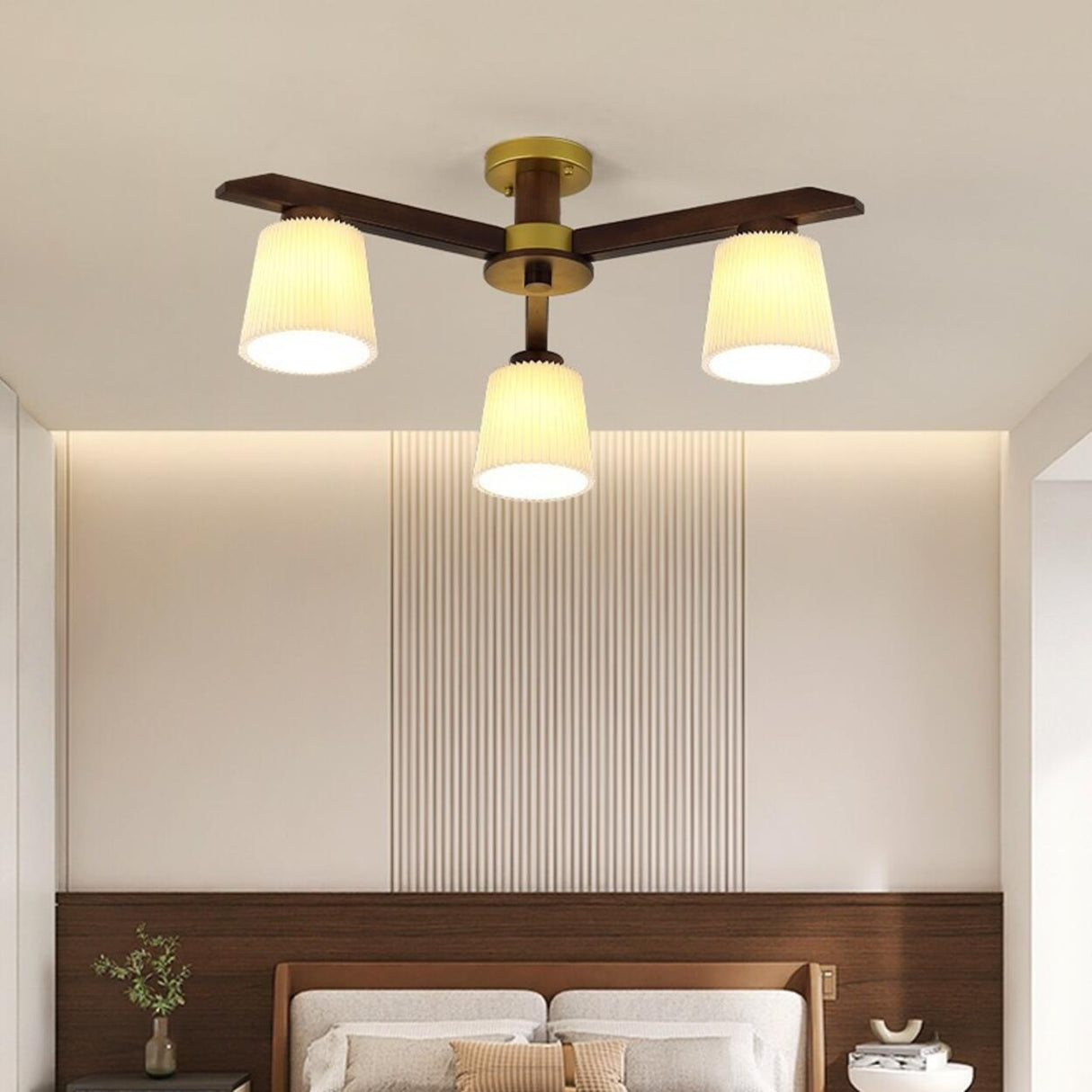 Large Fabric Cylinder Semi-Flush Mount Lamp 6-Light Image - 2
