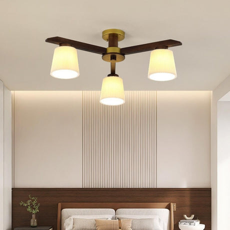 Large Fabric Cylinder Semi-Flush Mount Lamp 6-Light Image - 2