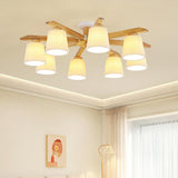 Large Fabric Cylinder Semi-Flush Mount Lamp 6-Light Image - 3