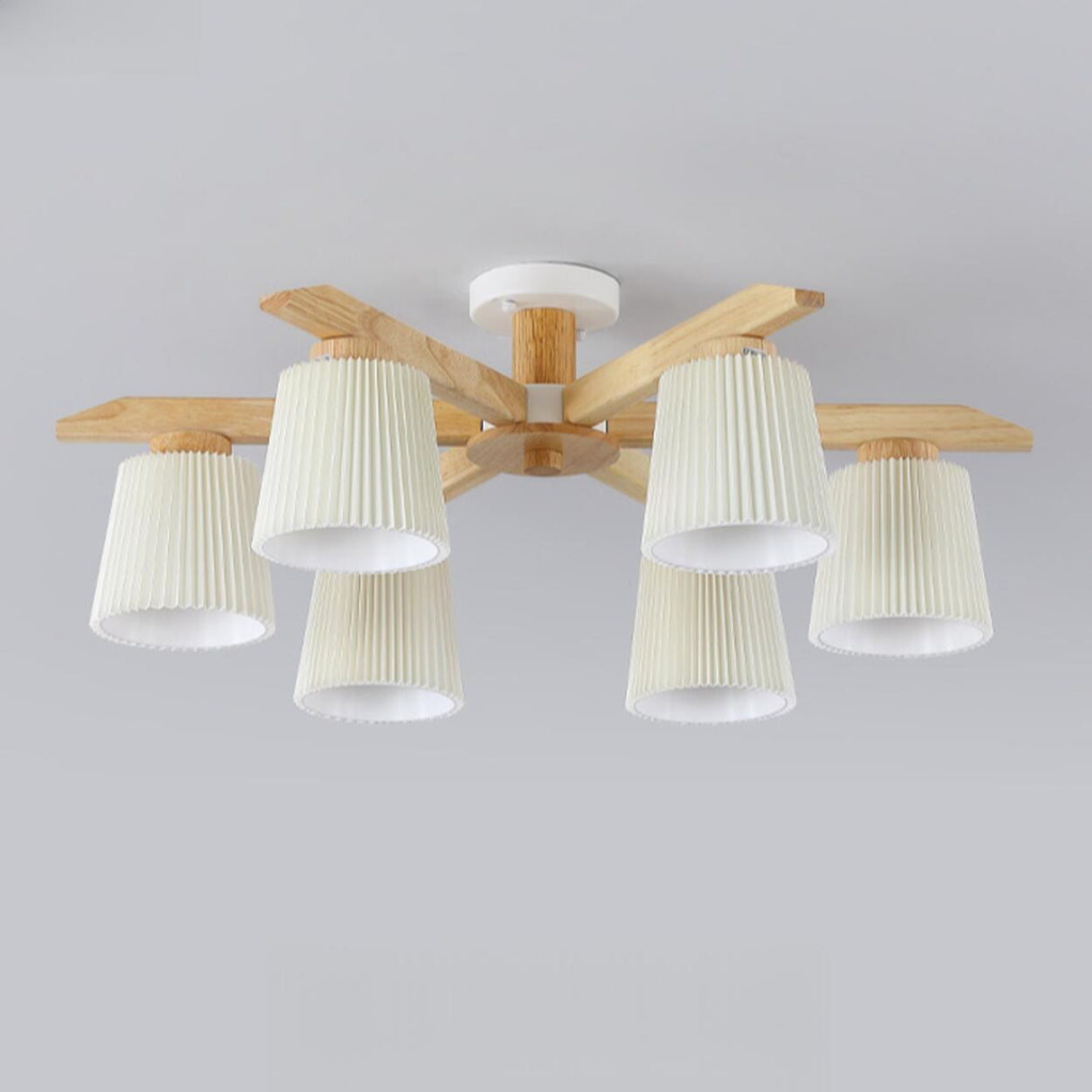 Large Fabric Cylinder Semi-Flush Mount Lamp 6-Light Image - 7