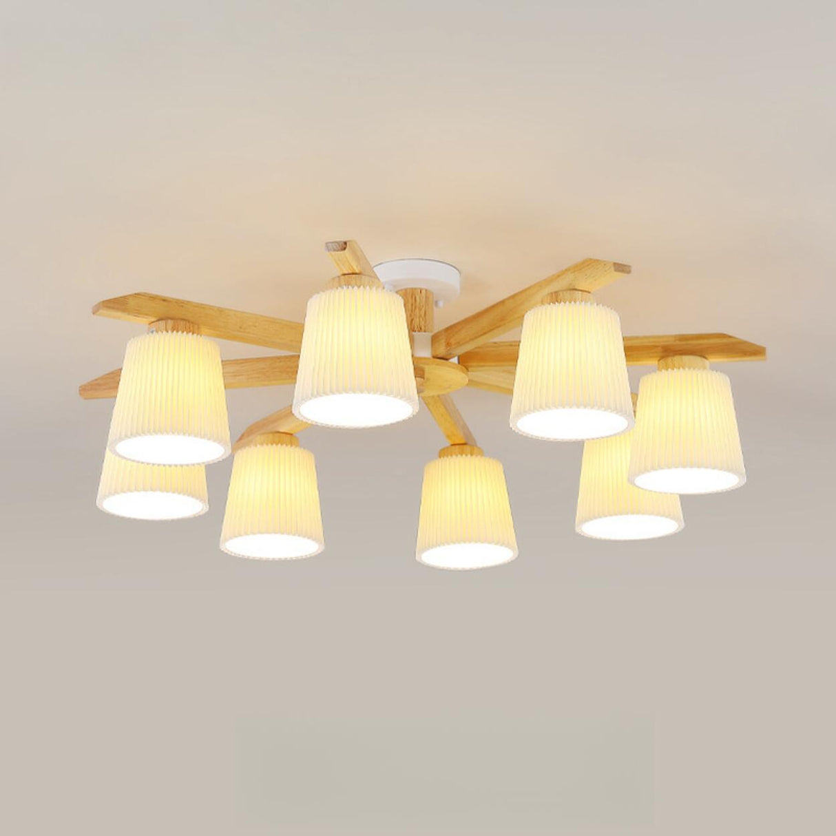 Large Fabric Cylinder Semi-Flush Mount Lamp 6-Light Image - 8