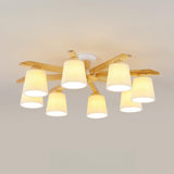 Large Fabric Cylinder Semi-Flush Mount Lamp 6-Light Image - 8
