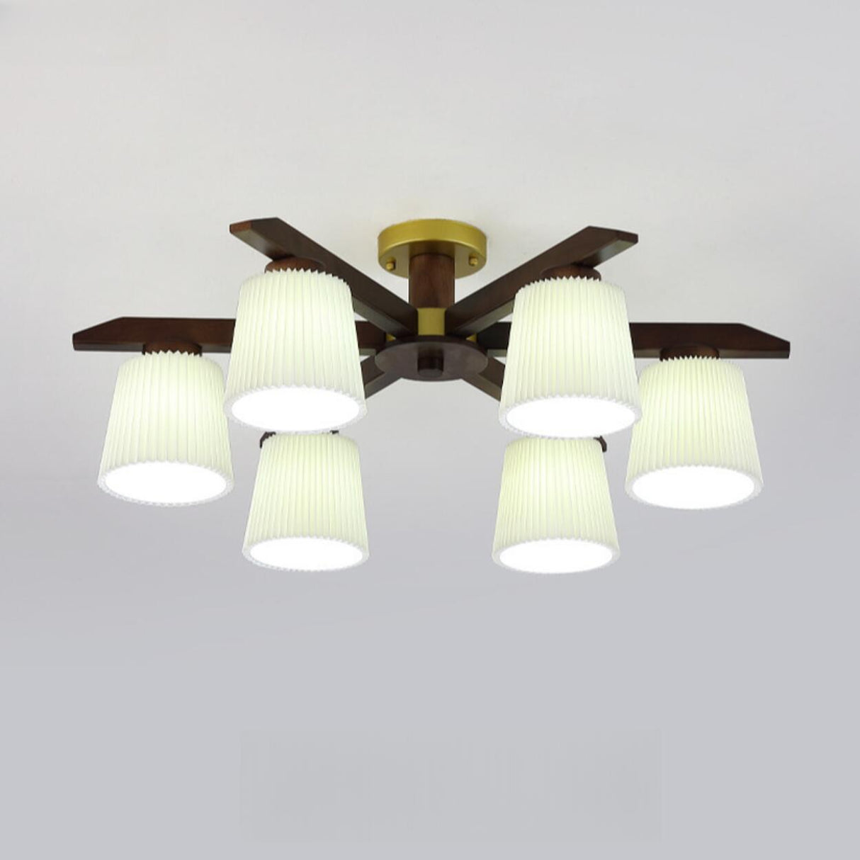 Large Fabric Cylinder Semi-Flush Mount Lamp 6-Light Image - 9