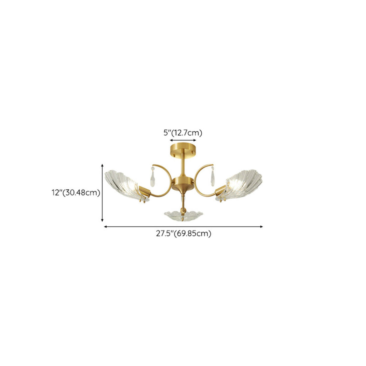 Large Ginkgo Leaf Glass Gold Semi-Flush Mount Light 