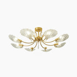 Large Ginkgo Leaf Glass Gold Semi-Flush Mount Light Image - 8