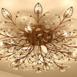 Large Gold Leaf Crystal Semi-Flush Mount Ceiling Light Image - 20