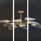 Large Gold Leaf LED Semi-Flush Mount Light Bedroom Image - 9