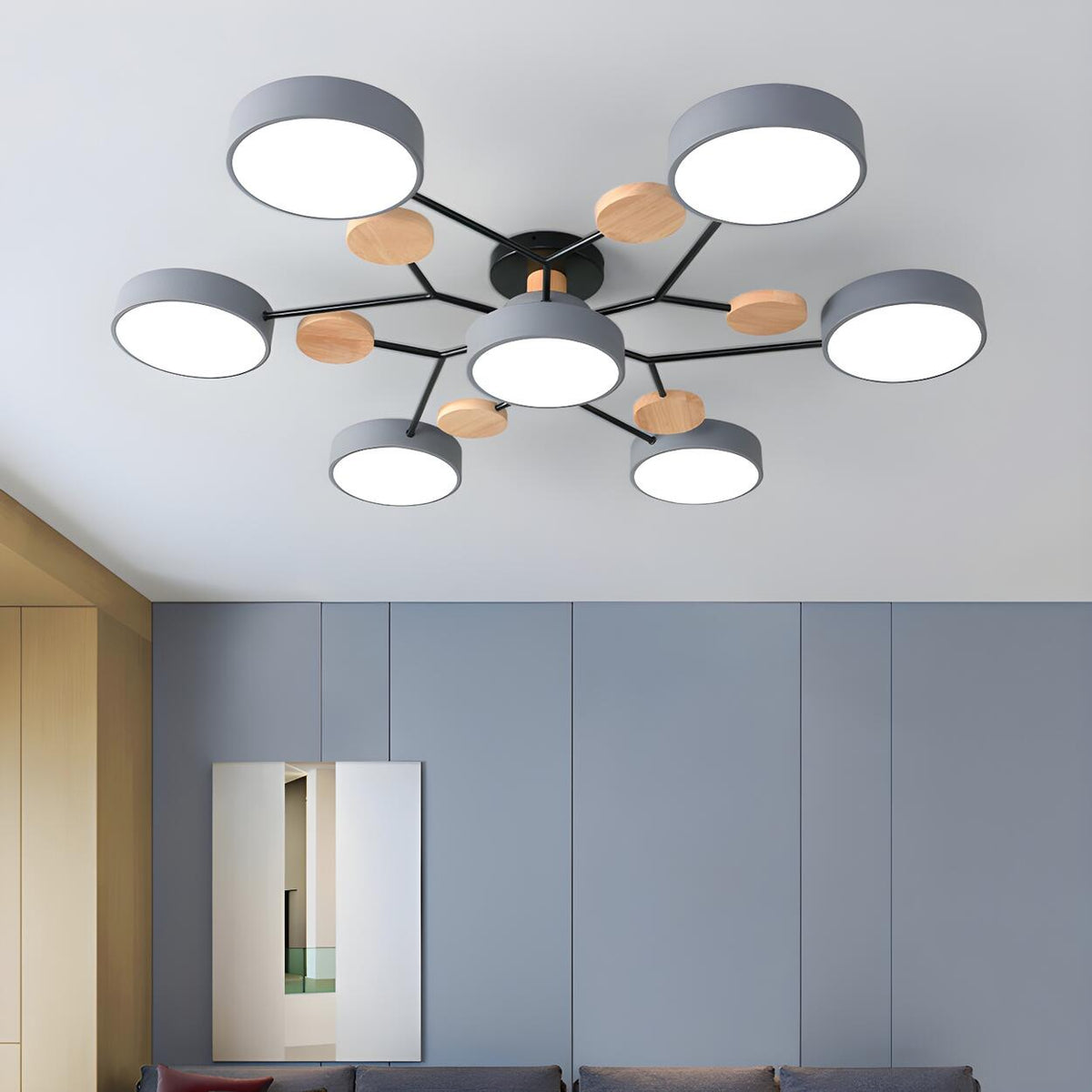 Large Multi-Head Round Semi-Flush Mount Light 7-Light – Homebaa