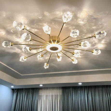 Large Starburst Crystal Semi-Flush Mount Light 17-Light Image - 1