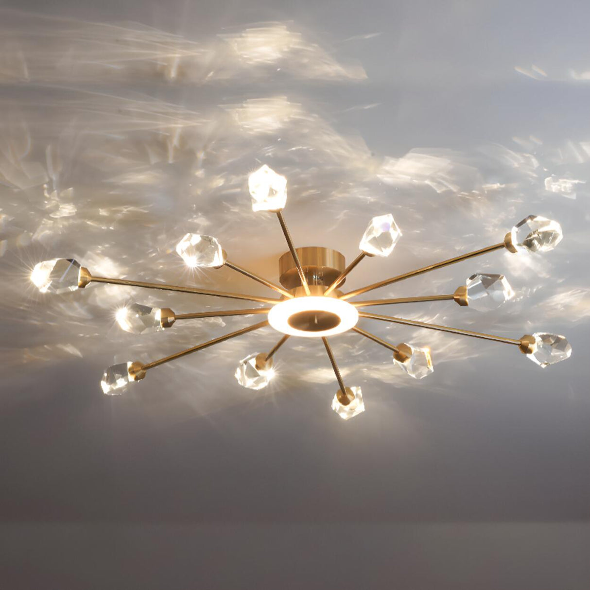 Large Starburst Crystal Semi-Flush Mount Light 17-Light Image - 11