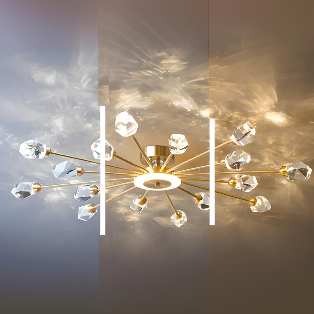 Large Starburst Crystal Semi-Flush Mount Light 17-Light Image - 12