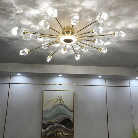 Large Starburst Crystal Semi-Flush Mount Light 17-Light Image - 2