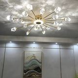 Large Starburst Crystal Semi-Flush Mount Light 17-Light Image - 2