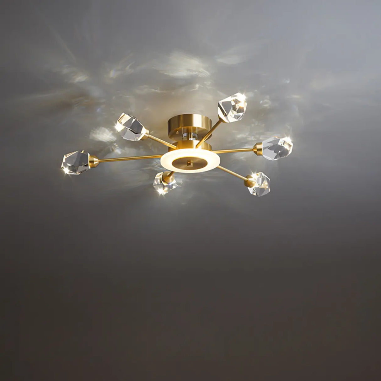 Large Starburst Crystal Semi-Flush Mount Light 17-Light Image - 6