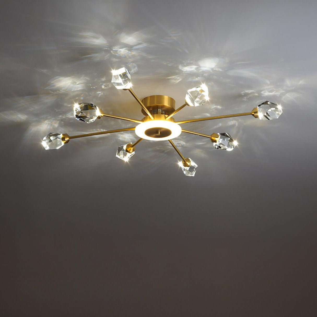 Large Starburst Crystal Semi-Flush Mount Light 17-Light Image - 7